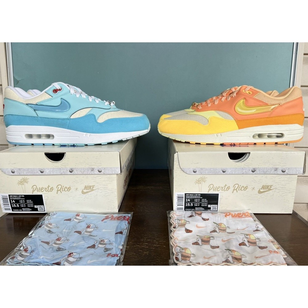 Nike Air Max 1 Puerto Rico "Blue Gale" & "Orange Frost" BUNDLE Men's Size 14